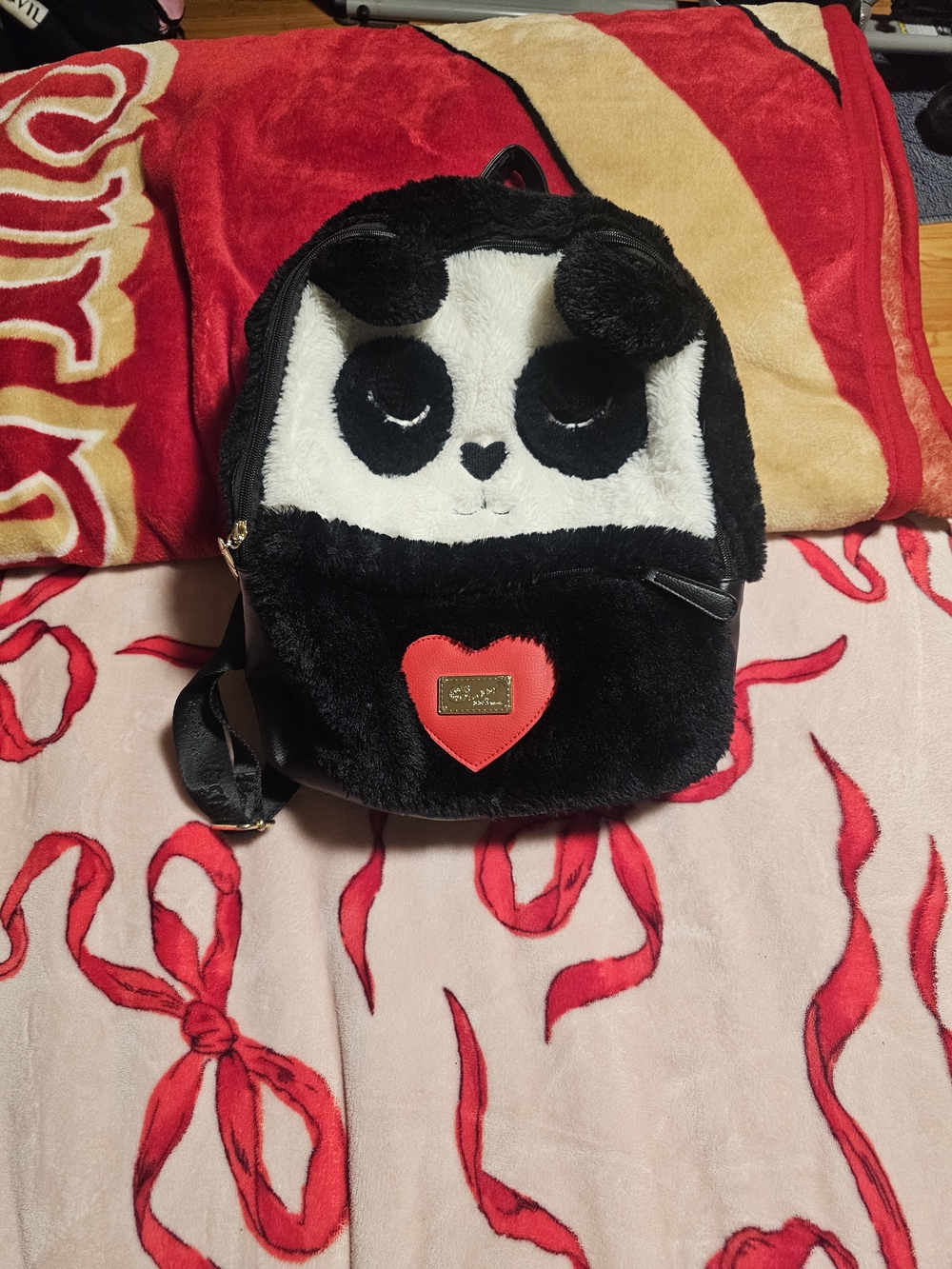 Plush Panda Mini Backpack in Black, White & Red